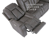 Daniel Triple Power Home Theater Leather Reclining Sofa with Drop-Down Control Console, Built-in Speakers & Vibration, Heat, and Massage by Steve Silver at Eve Furniture