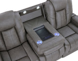 Daniel Triple Power Home Theater Leather Reclining Sofa with Drop-Down Control Console, Built-in Speakers & Vibration, Heat, and Massage by Steve Silver at Eve Furniture