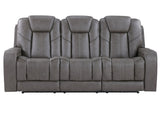 Daniel Triple Power Home Theater Leather Reclining Sofa with Drop-Down Control Console, Built-in Speakers & Vibration, Heat, and Massage by Steve Silver at Eve Furniture