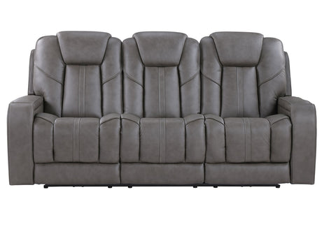 Daniel Triple Power Home Theater Leather Reclining Sofa with Drop-Down Control Console, Built-in Speakers & Vibration, Heat, and Massage by Steve Silver at Eve Furniture