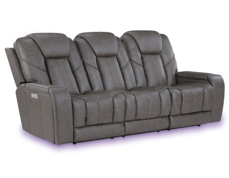 Daniel Triple Power Home Theater Leather Reclining Sofa with Drop-Down Control Console, Built-in Speakers & Vibration, Heat, and Massage by Steve Silver at Eve Furniture