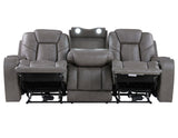 Daniel Triple Power Home Theater Leather Reclining Sofa with Drop-Down Control Console, Built-in Speakers & Vibration, Heat, and Massage by Steve Silver at Eve Furniture