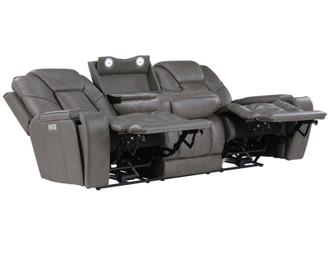 Daniel Triple Power Home Theater Leather Reclining Sofa with Drop-Down Control Console, Built-in Speakers & Vibration, Heat, and Massage by Steve Silver at Eve Furniture