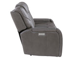 Daniel Triple Power Home Theater Leather Reclining Sofa with Drop-Down Control Console, Built-in Speakers & Vibration, Heat, and Massage by Steve Silver at Eve Furniture
