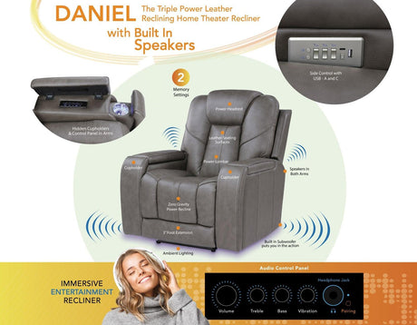 Daniel 3-Piece Triple Power Leather Manual Reclining Set by Steve Silver at Eve Furniture