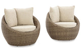Danson Beige Outdoor Swivel Lounge Chair (Set of 2) by Ashley at Eve Furniture