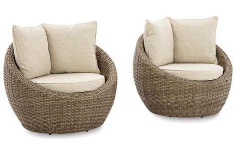 Danson Beige Outdoor Swivel Lounge Chair (Set of 2) by Ashley at Eve Furniture