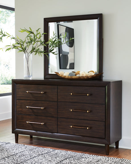 Dantenton Merlot Queen Panel Bed, Dresser and Mirror by Ashley at Eve Furniture
