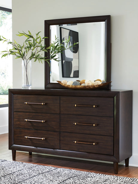 Dantenton Merlot Queen Panel Bed, Dresser and Mirror by Ashley at Eve Furniture