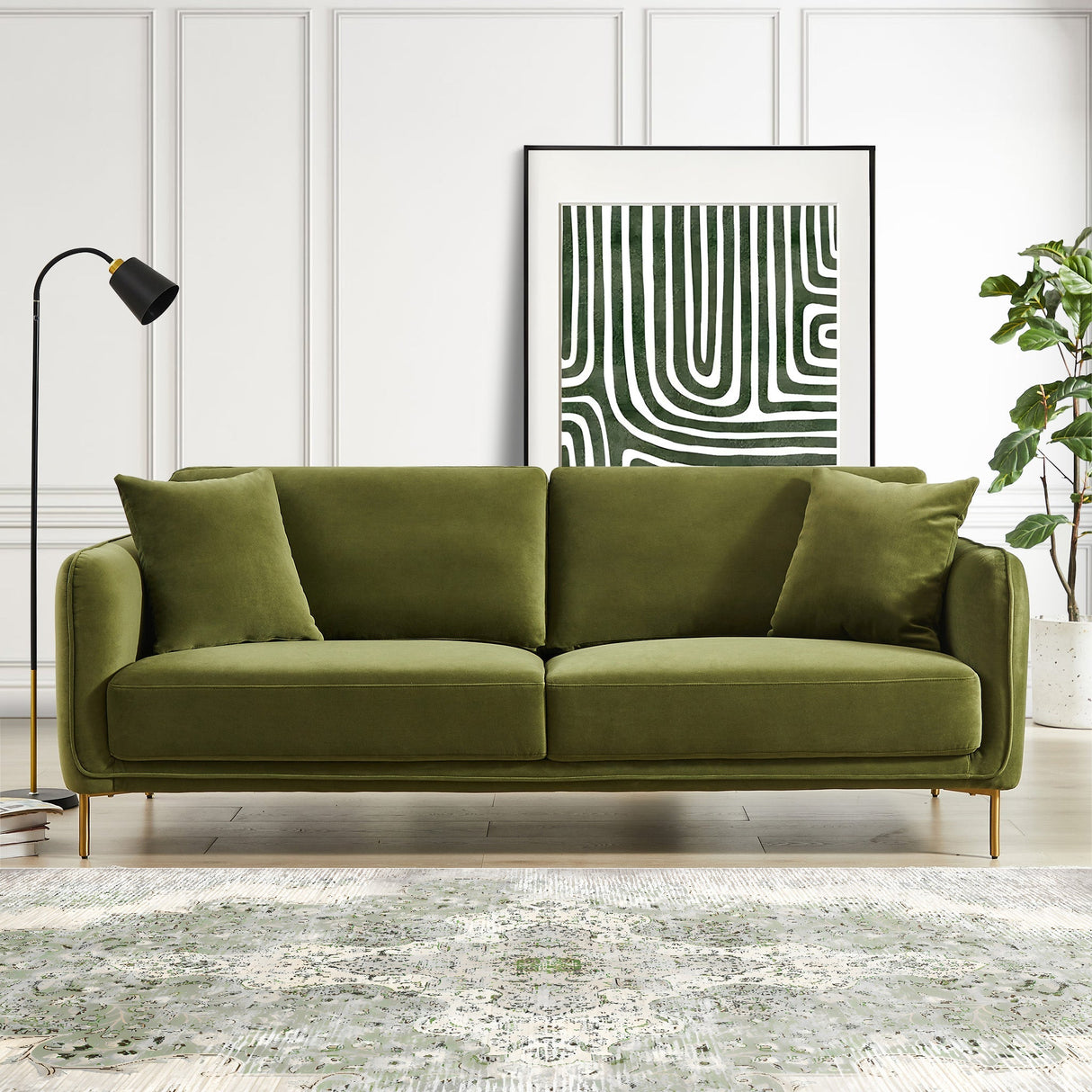 Daman Olive Green Velvet Sofa