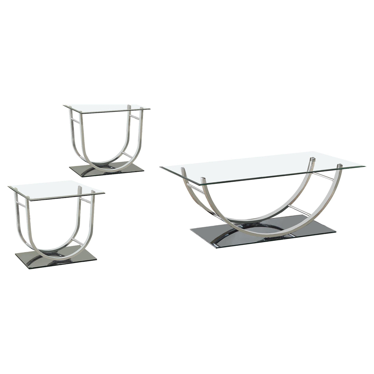 Danville Chrome 3-Piece Glass Top Coffee and End Table Set by Coaster at Eve Furniture