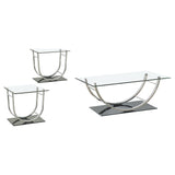 Danville Chrome 3-Piece Glass Top Coffee and End Table Set by Coaster at Eve Furniture