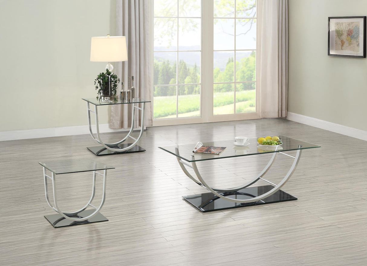 Danville Chrome 3-Piece Glass Top Coffee and End Table Set by Coaster at Eve Furniture