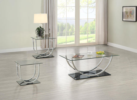 Danville Chrome 3-Piece Glass Top Coffee and End Table Set by Coaster at Eve Furniture