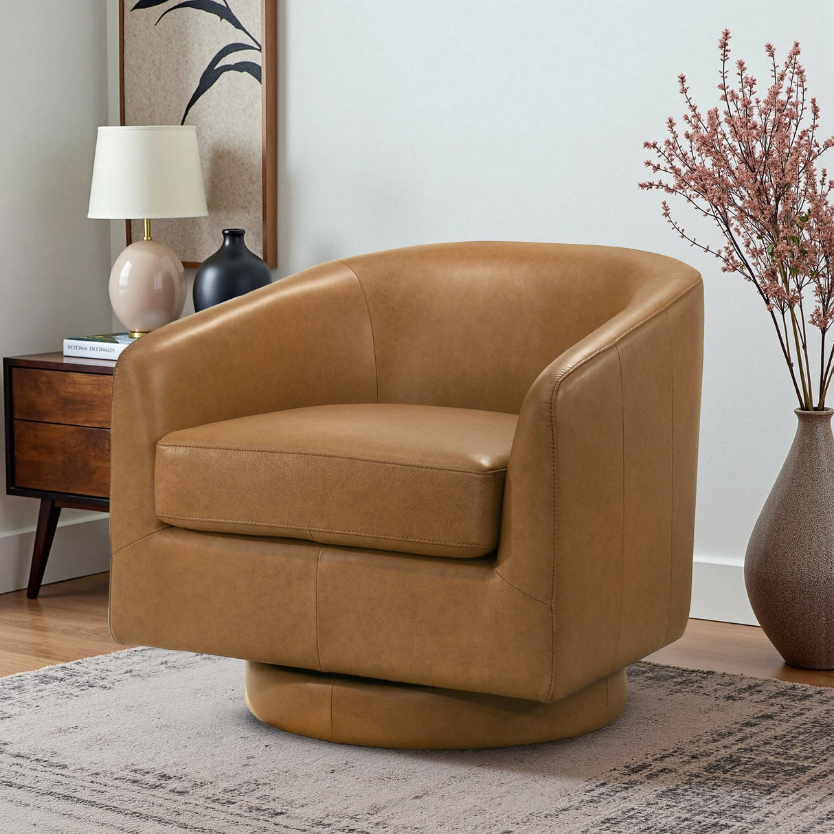 Danville Tan Leather Swivel Chair by Ashcroft Imports at Eve Furniture