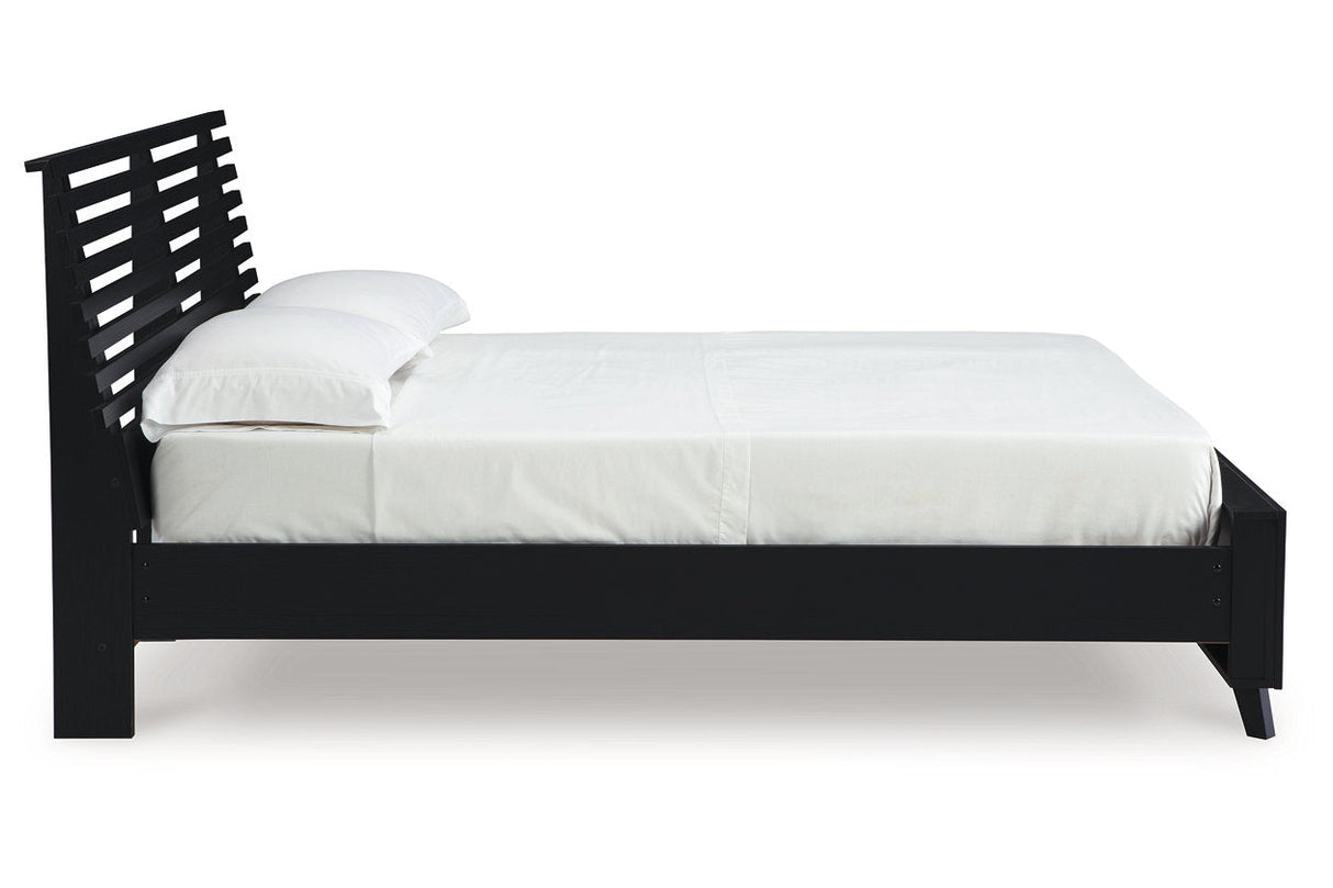 Danziar Black Queen Slat Framed Platform Bed by Ashley at Eve Furniture