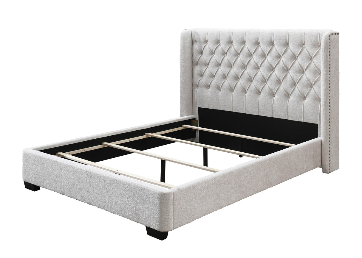 Daphne Ivory Boucle King Upholstered Panel Bed by Crown Mark at Eve Furniture