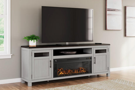 Darborn Gray/Brown 88" TV Stand with Electric Fireplace by Ashley at Eve Furniture