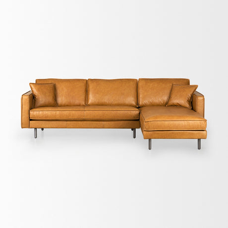 D'Arcy Tan Leather Right Chaise Sectional by Mercana at Eve Furniture