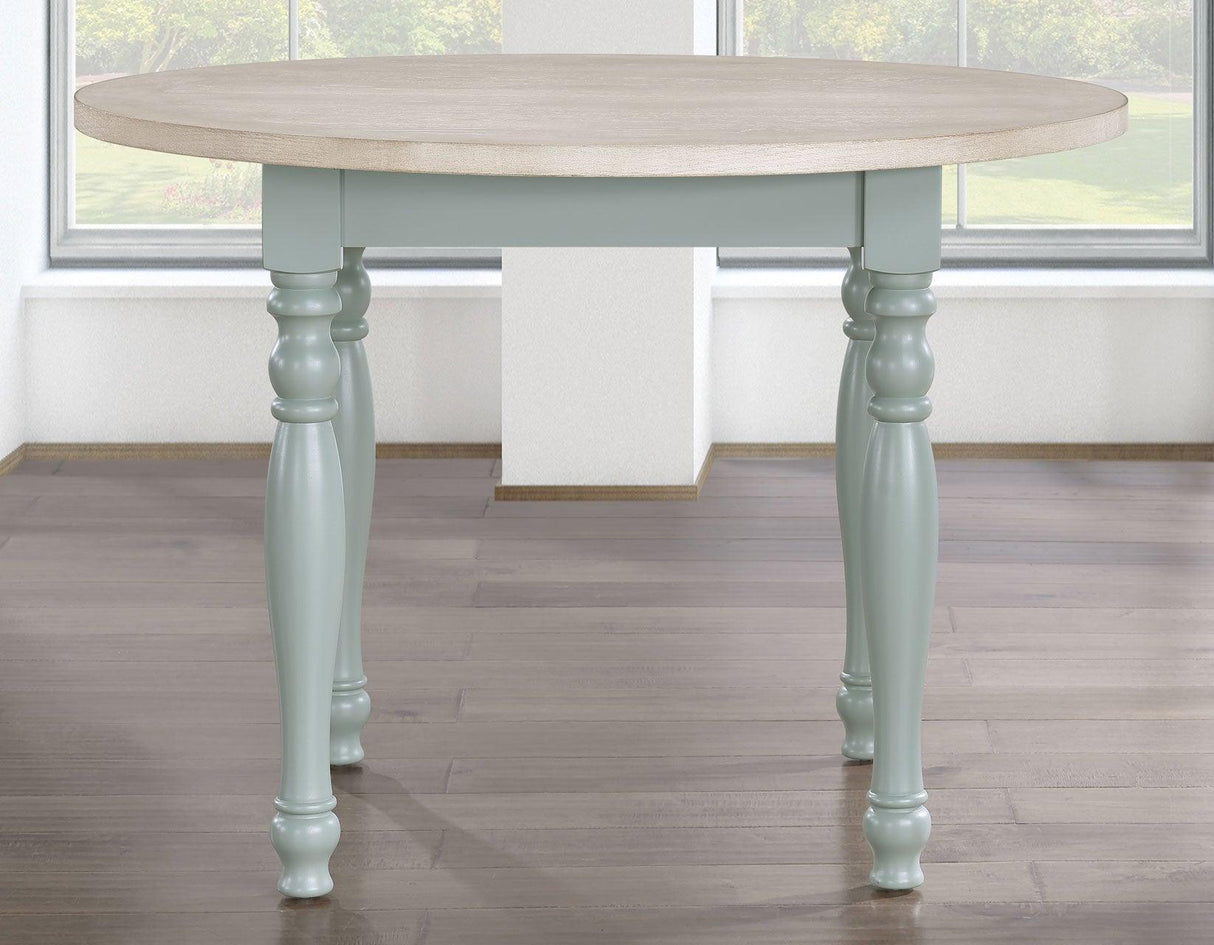 Darcy 42″ Round Dining Table, Mint Green and Natural Finish by Steve Silver at Eve Furniture