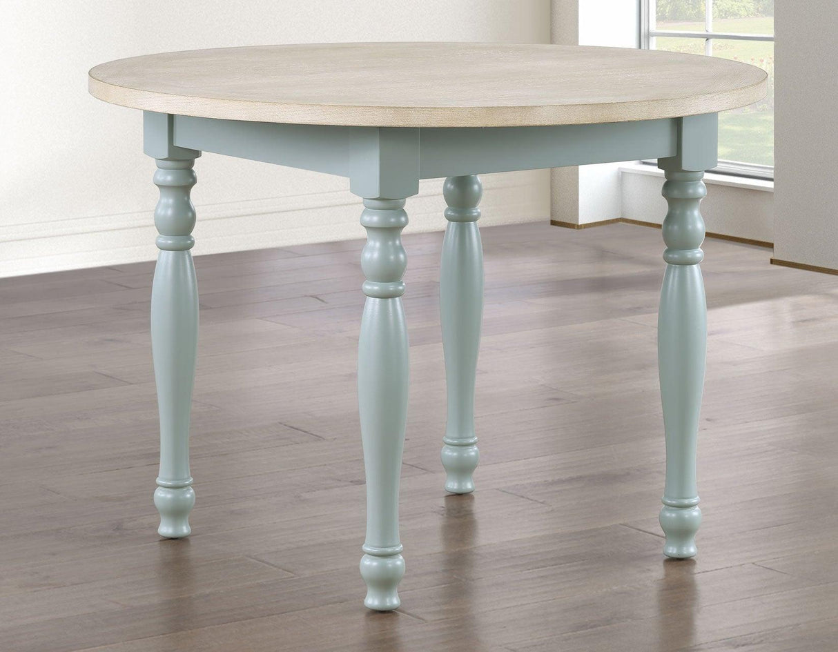 Darcy 42″ Round Dining Table, Mint Green and Natural Finish by Steve Silver at Eve Furniture