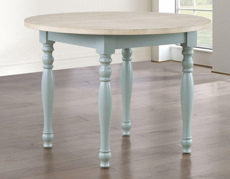 Darcy 42″ Round Dining Table, Mint Green and Natural Finish by Steve Silver at Eve Furniture