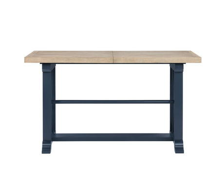 Darcy 64-82″Counter Table with 18-inch leaf, Midnight Blue and Natural Finish by Steve Silver at Eve Furniture