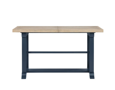 Darcy 64-82″Counter Table with 18-inch leaf, Midnight Blue and Natural Finish by Steve Silver at Eve Furniture