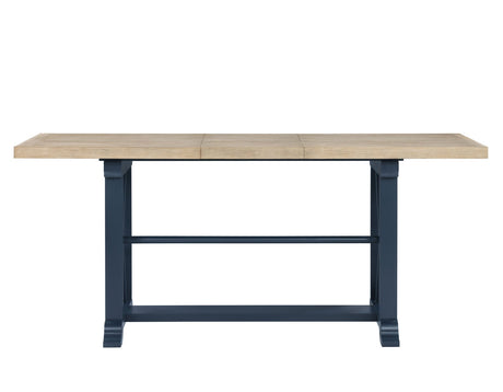 Darcy 64-82″Counter Table with 18-inch leaf, Midnight Blue and Natural Finish by Steve Silver at Eve Furniture