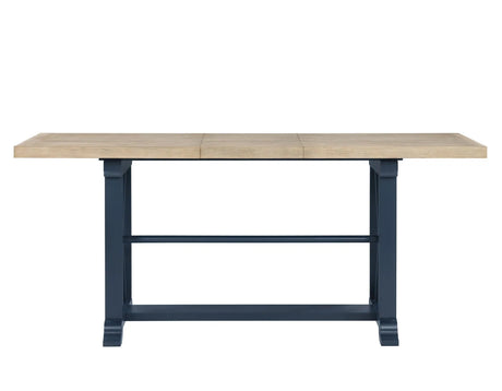 Darcy 64-82″Counter Table with 18-inch leaf, Midnight Blue and Natural Finish by Steve Silver at Eve Furniture
