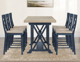 Darcy 64-82″Counter Table with 18-inch leaf, Midnight Blue and Natural Finish by Steve Silver at Eve Furniture