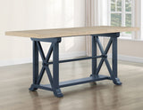 Darcy 64-82″Counter Table with 18-inch leaf, Midnight Blue and Natural Finish by Steve Silver at Eve Furniture