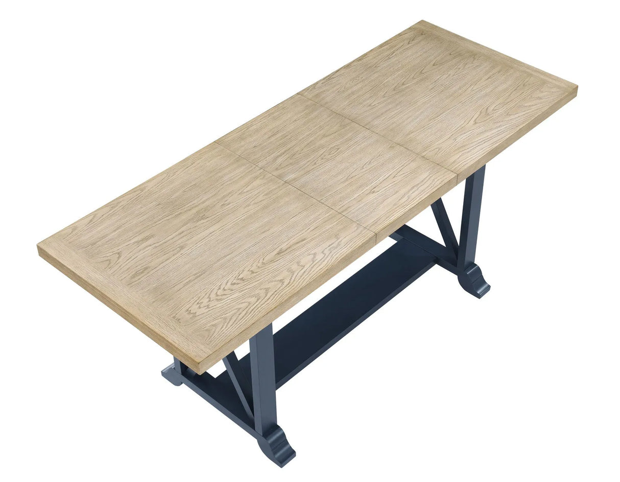 Darcy 64-82″Counter Table with 18-inch leaf, Midnight Blue and Natural Finish by Steve Silver at Eve Furniture