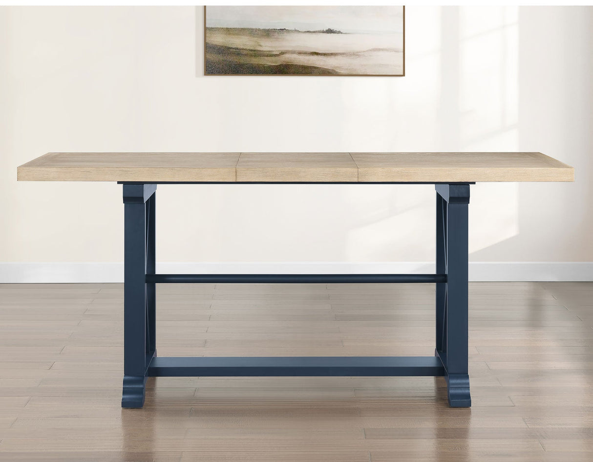 Darcy 64-82″Counter Table with 18-inch leaf, Midnight Blue and Natural Finish by Steve Silver at Eve Furniture