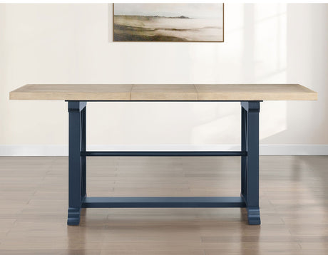 Darcy 64-82″Counter Table with 18-inch leaf, Midnight Blue and Natural Finish by Steve Silver at Eve Furniture