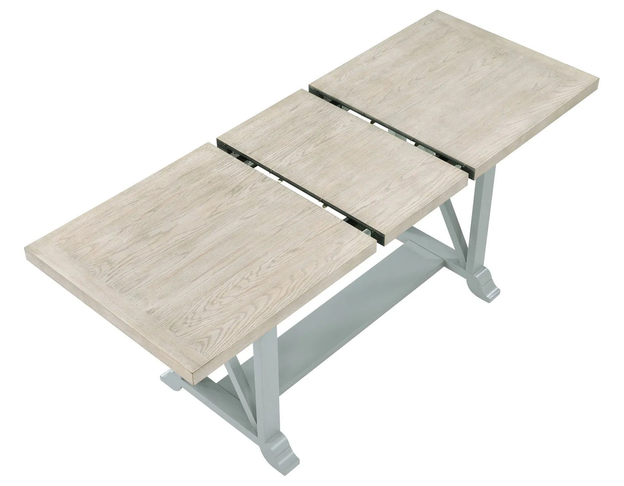 Darcy 64-82″Counter Table with 18-inch leaf, Mint Green and Natural Finish by Steve Silver at Eve Furniture