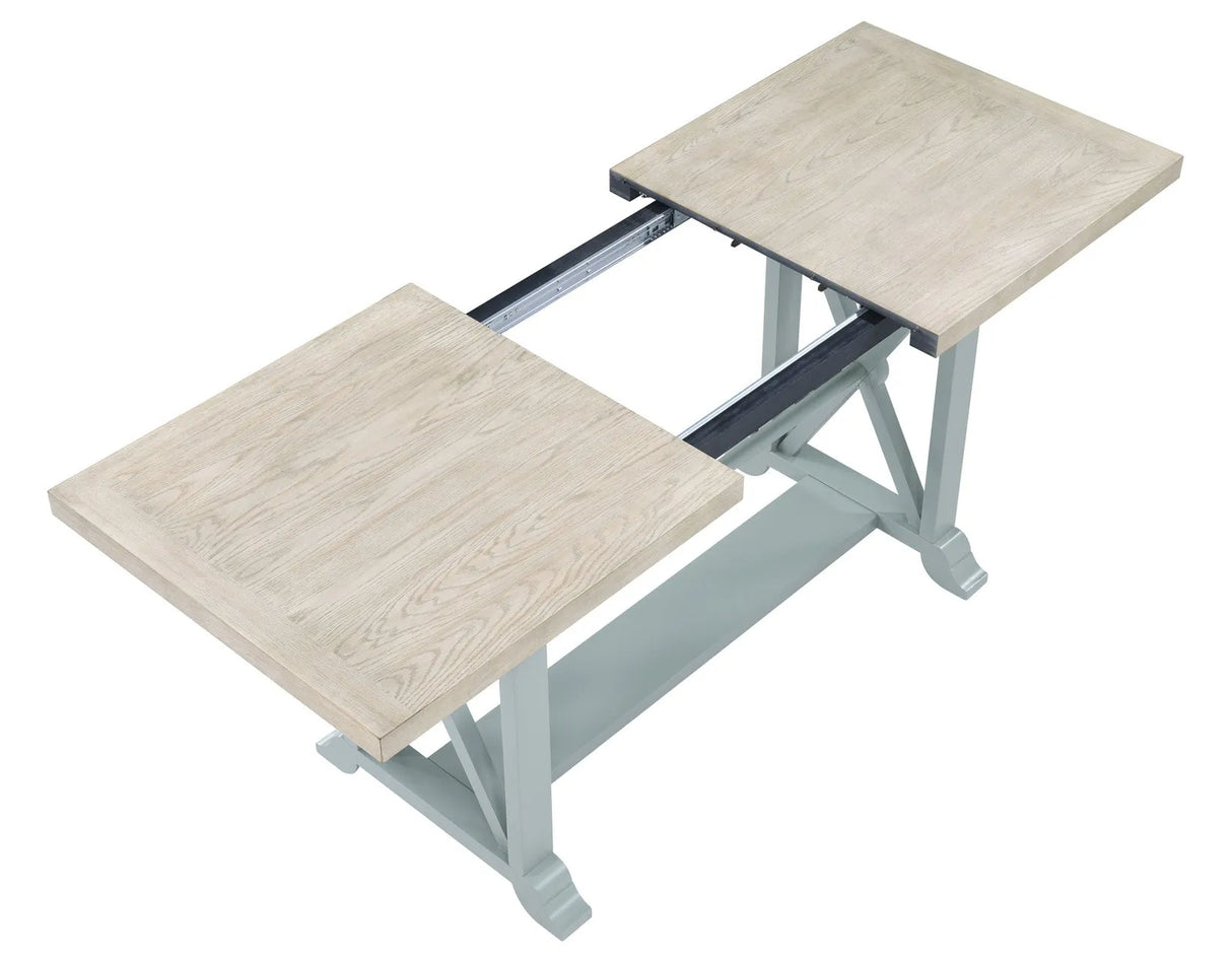 Darcy 64-82″Counter Table with 18-inch leaf, Mint Green and Natural Finish by Steve Silver at Eve Furniture