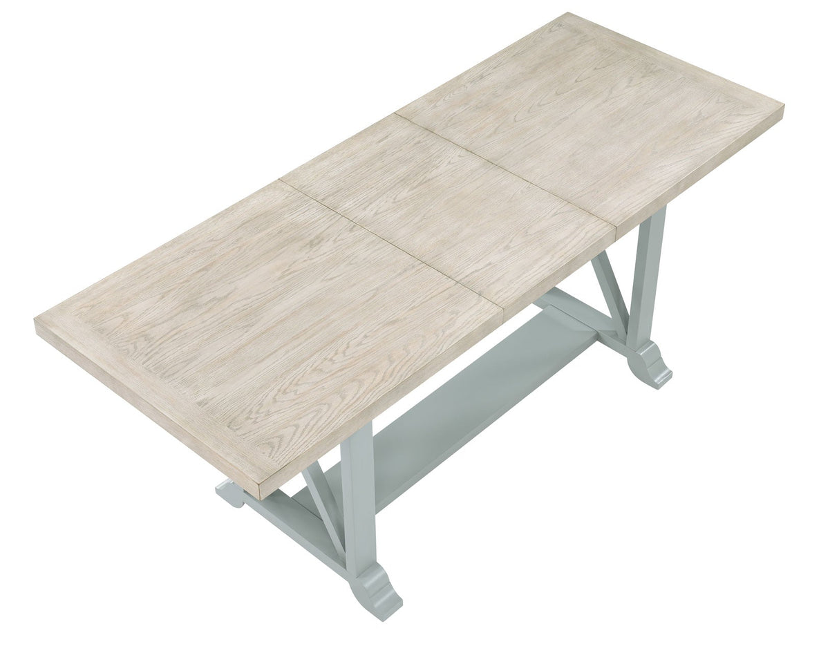 Darcy 64-82″Counter Table with 18-inch leaf, Mint Green and Natural Finish by Steve Silver at Eve Furniture