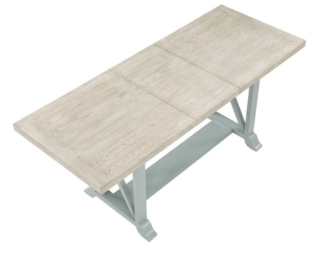 Darcy 64-82″Counter Table with 18-inch leaf, Mint Green and Natural Finish by Steve Silver at Eve Furniture