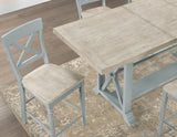 Darcy 64-82″Counter Table with 18-inch leaf, Mint Green and Natural Finish by Steve Silver at Eve Furniture