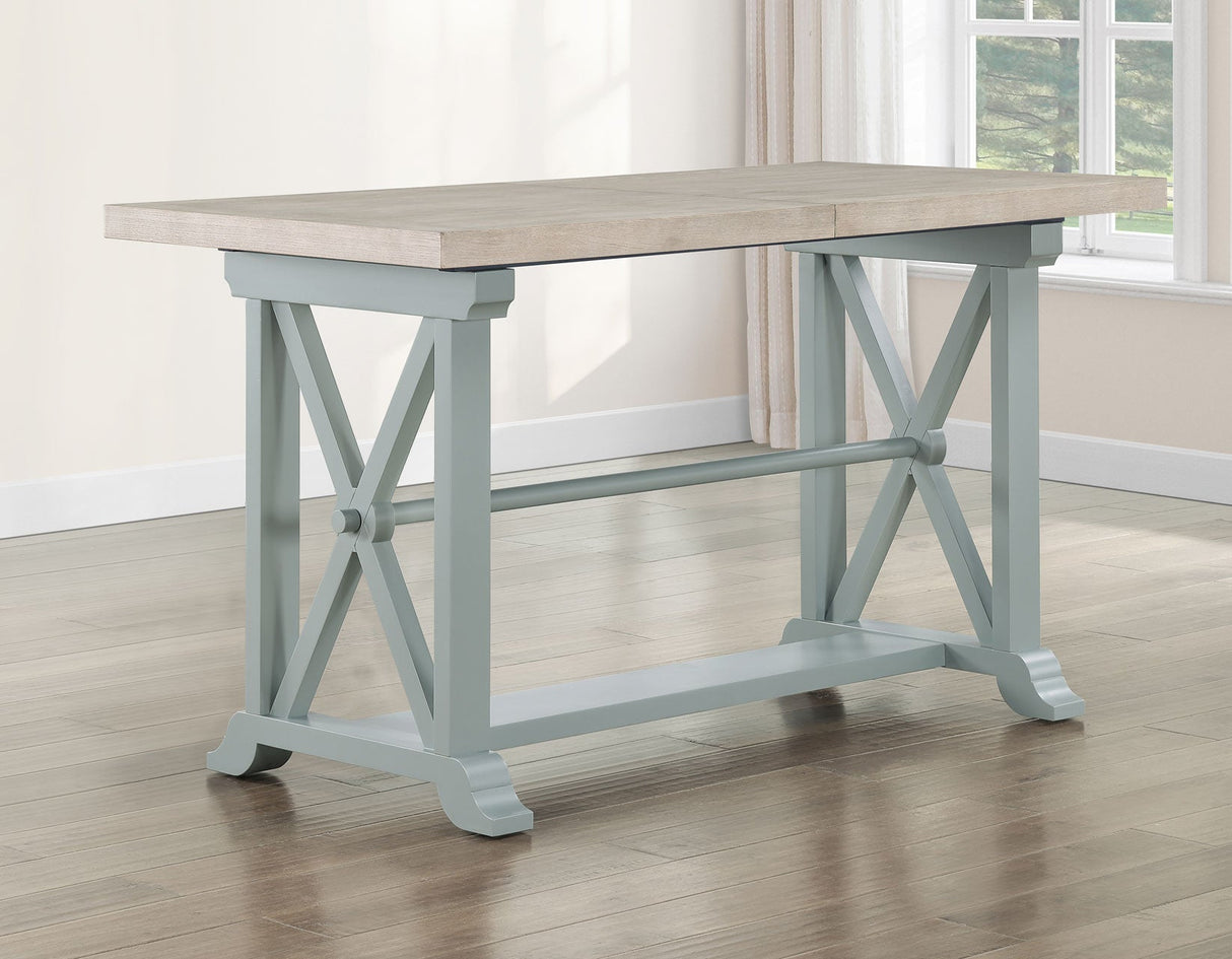 Darcy 64-82″Counter Table with 18-inch leaf, Mint Green and Natural Finish by Steve Silver at Eve Furniture