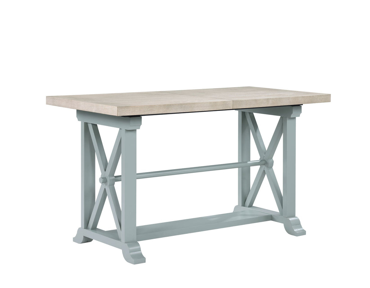 Darcy 64-82″Counter Table with 18-inch leaf, Mint Green and Natural Finish by Steve Silver at Eve Furniture