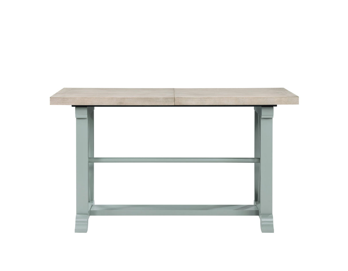 Darcy 64-82″Counter Table with 18-inch leaf, Mint Green and Natural Finish by Steve Silver at Eve Furniture