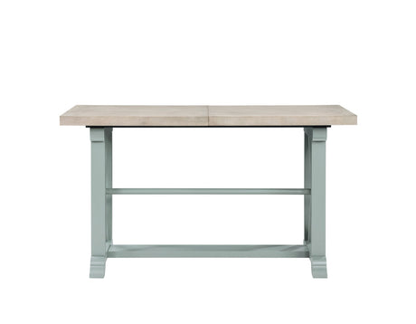 Darcy 64-82″Counter Table with 18-inch leaf, Mint Green and Natural Finish by Steve Silver at Eve Furniture