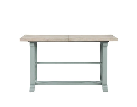 Darcy 64-82″Counter Table with 18-inch leaf, Mint Green and Natural Finish by Steve Silver at Eve Furniture