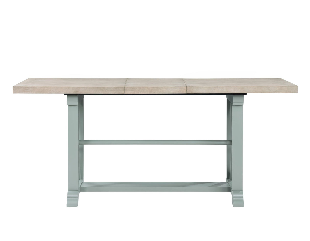 Darcy 64-82″Counter Table with 18-inch leaf, Mint Green and Natural Finish by Steve Silver at Eve Furniture