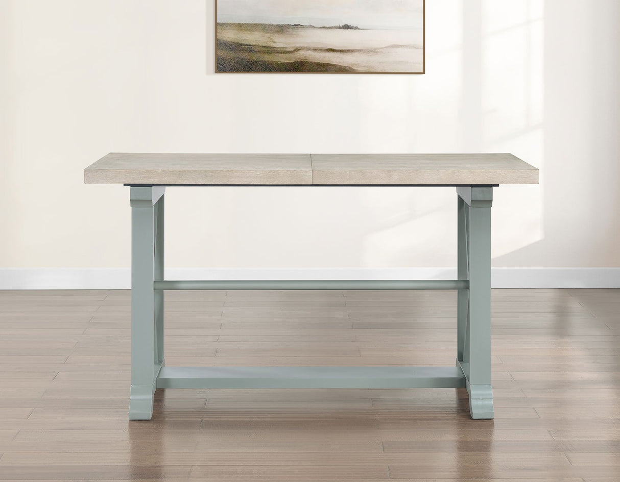 Darcy 64-82″Counter Table with 18-inch leaf, Mint Green and Natural Finish by Steve Silver at Eve Furniture