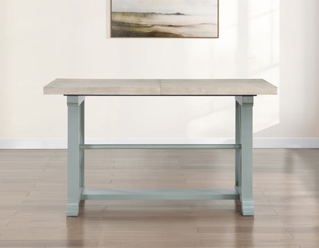 Darcy 64-82″Counter Table with 18-inch leaf, Mint Green and Natural Finish by Steve Silver at Eve Furniture