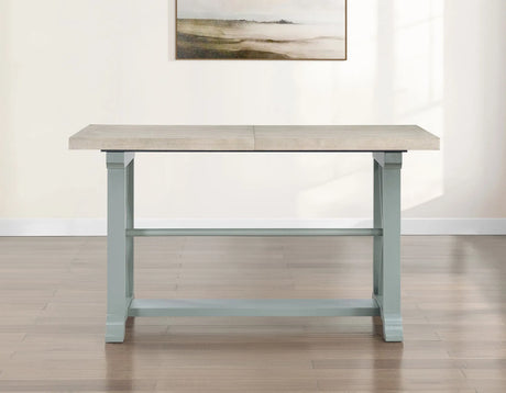 Darcy 64-82″Counter Table with 18-inch leaf, Mint Green and Natural Finish by Steve Silver at Eve Furniture