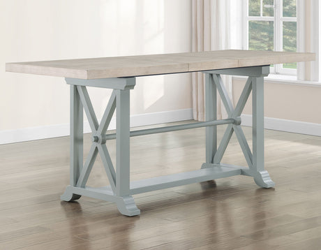 Darcy 64-82″Counter Table with 18-inch leaf, Mint Green and Natural Finish by Steve Silver at Eve Furniture